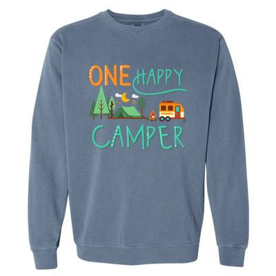 One Happy Camper First Birthday Camping Matching Garment-Dyed Sweatshirt