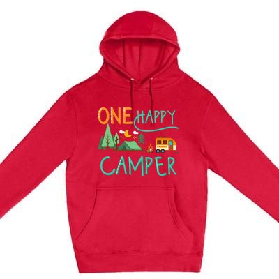 One Happy Camper First Birthday Camping Matching Premium Pullover Hoodie