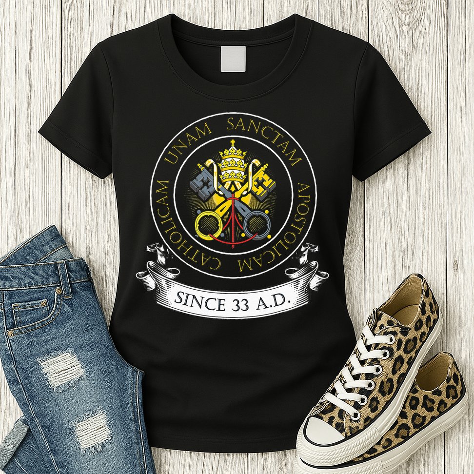 One Holy Catholic & Apostolic Church Catholic Latin Womens T-Shirt