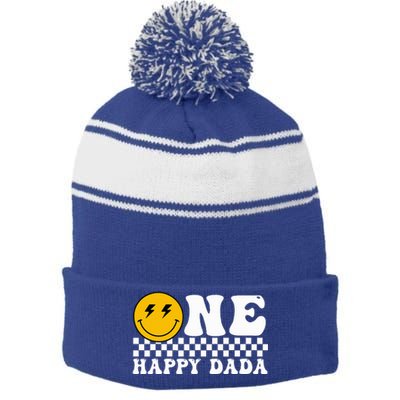 One Happy Dude Dada 1st Birthday Family Matching Stripe Pom Pom Beanie