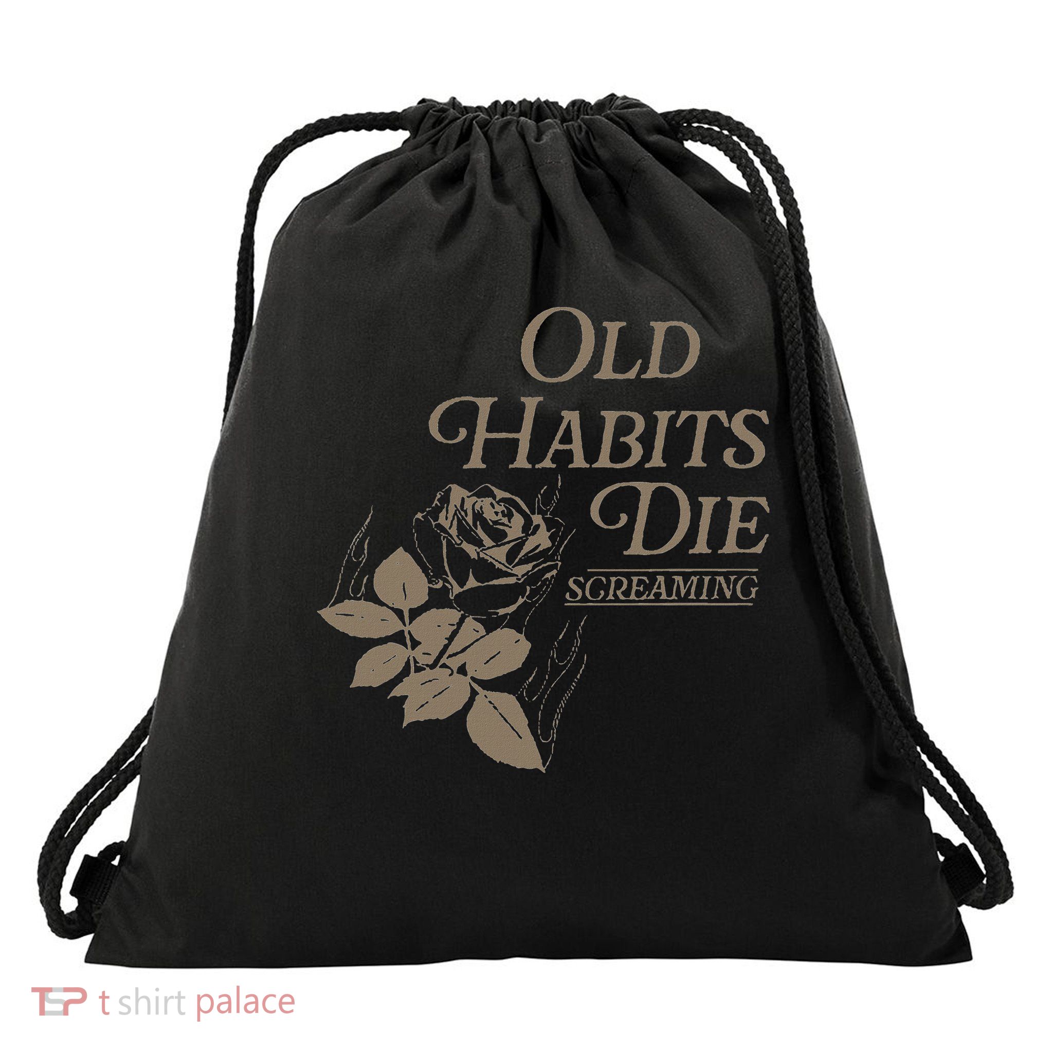 Old Habits Die Screaming , Small, Black Drawstring Bag