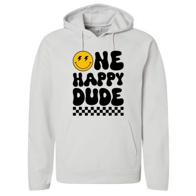 One Happy Dude Groovy 1st Birthday Party Family Matching Performance Fleece Hoodie