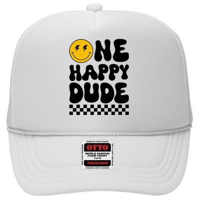 One Happy Dude Groovy 1st Birthday Party Family Matching High Crown Mesh Back Trucker Hat