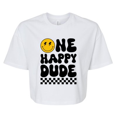 One Happy Dude Groovy 1st Birthday Party Family Matching Bella+Canvas Jersey Crop Tee