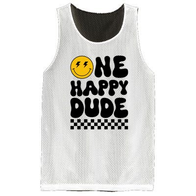 One Happy Dude Groovy 1st Birthday Party Family Matching Mesh Reversible Basketball Jersey Tank