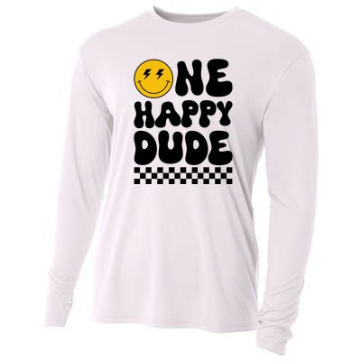 One Happy Dude Groovy 1st Birthday Party Family Matching Cooling Performance Long Sleeve Crew