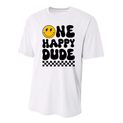 One Happy Dude Groovy 1st Birthday Party Family Matching Performance Sprint T-Shirt