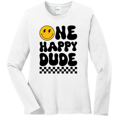 One Happy Dude Groovy 1st Birthday Party Family Matching Ladies Long Sleeve Shirt