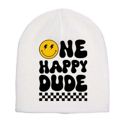 One Happy Dude Groovy 1st Birthday Party Family Matching Short Acrylic Beanie