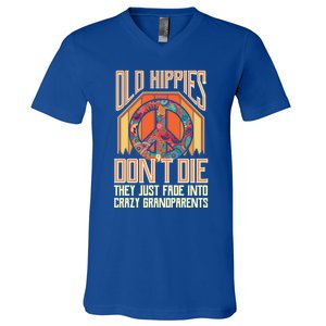 Old Hippies Don T Die They Just Fade Into Crazy Grandparents Gift V-Neck T-Shirt