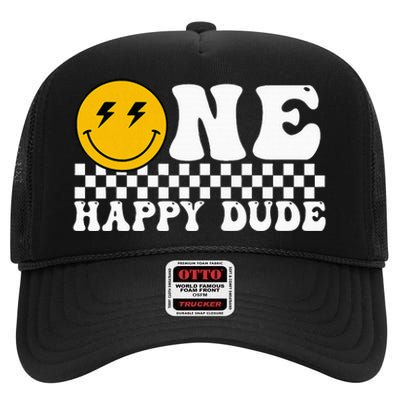 One Happy Dude Groovy 1st Birthday Party Family Matching High Crown Mesh Back Trucker Hat