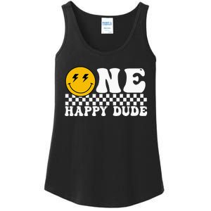 One Happy Dude Groovy 1st Birthday Party Family Matching Ladies Essential Tank