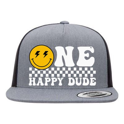 One Happy Dude Groovy 1st Birthday Party Family Matching Flat Bill Trucker Hat