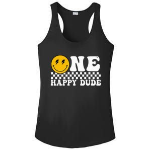 One Happy Dude Groovy 1st Birthday Party Family Matching Ladies PosiCharge Competitor Racerback Tank