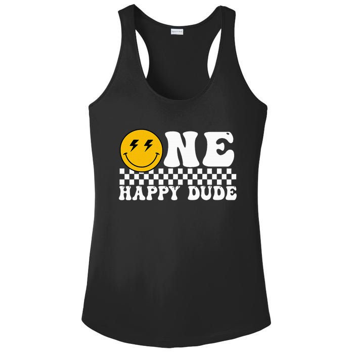 One Happy Dude Groovy 1st Birthday Party Family Matching Ladies PosiCharge Competitor Racerback Tank