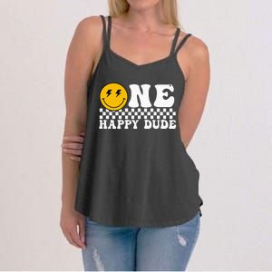 One Happy Dude Groovy 1st Birthday Party Family Matching Women's Strappy Tank