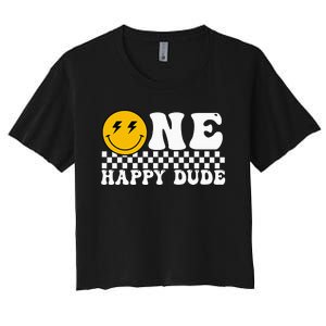 One Happy Dude Groovy 1st Birthday Party Family Matching Women's Crop Top Tee