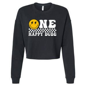 One Happy Dude Groovy 1st Birthday Party Family Matching Cropped Pullover Crew