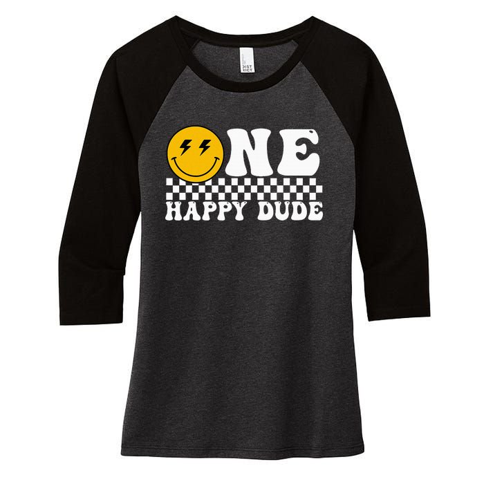 One Happy Dude Groovy 1st Birthday Party Family Matching Women's Tri-Blend 3/4-Sleeve Raglan Shirt