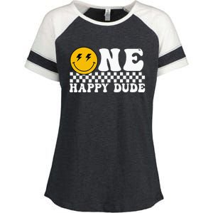 One Happy Dude Groovy 1st Birthday Party Family Matching Enza Ladies Jersey Colorblock Tee