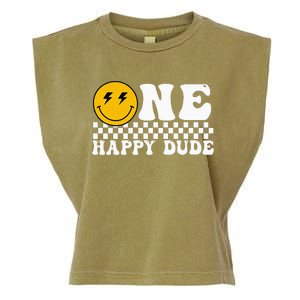 One Happy Dude Groovy 1st Birthday Party Family Matching Garment-Dyed Women's Muscle Tee