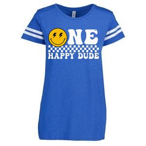 One Happy Dude Groovy 1st Birthday Party Family Matching Enza Ladies Jersey Football T-Shirt