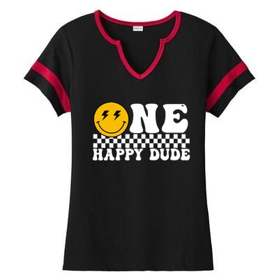 One Happy Dude Groovy 1st Birthday Party Family Matching Ladies Halftime Notch Neck Tee