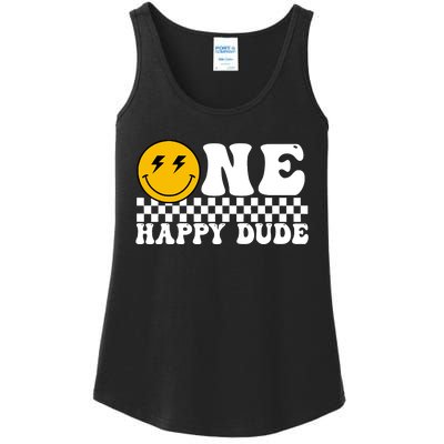 One Happy Dude Groovy 1st Birthday Party Family Matching Ladies Essential Tank