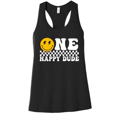 One Happy Dude Groovy 1st Birthday Party Family Matching Women's Racerback Tank