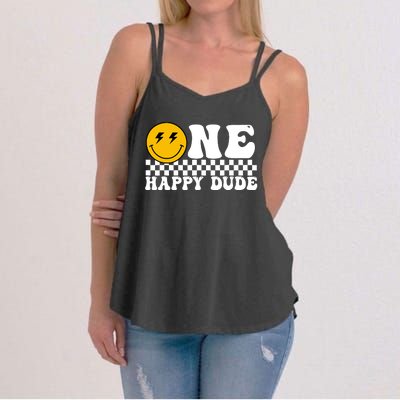 One Happy Dude Groovy 1st Birthday Party Family Matching Women's Strappy Tank