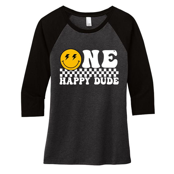 One Happy Dude Groovy 1st Birthday Party Family Matching Women's Tri-Blend 3/4-Sleeve Raglan Shirt