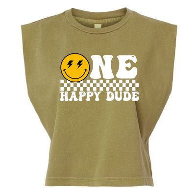 One Happy Dude Groovy 1st Birthday Party Family Matching Garment-Dyed Women's Muscle Tee