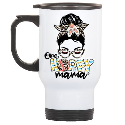 One Hoppy Easter Baseball Mom Bunny Leopard Messy Bun Eggs Cool Gift Stainless Steel Travel Mug