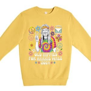 Old Hippies For Harris Waltz 2024 Election Kamala Harris Premium Crewneck Sweatshirt