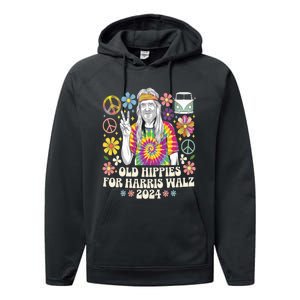 Old Hippies For Harris Waltz 2024 Election Kamala Harris Performance Fleece Hoodie