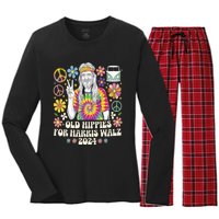 Old Hippies For Harris Waltz 2024 Election Kamala Harris Women's Long Sleeve Flannel Pajama Set 