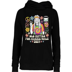 Old Hippies For Harris Waltz 2024 Election Kamala Harris Womens Funnel Neck Pullover Hood