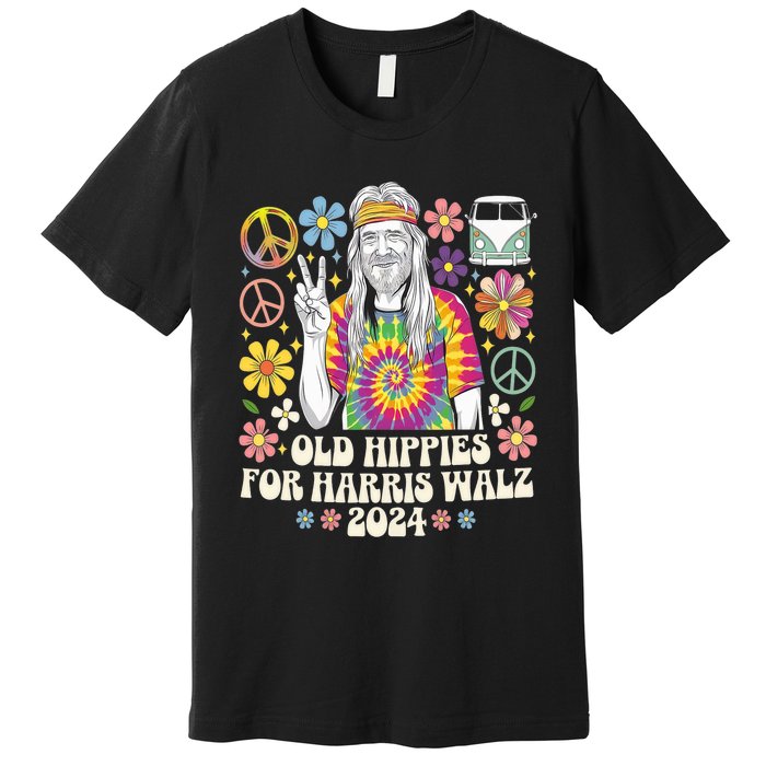 Old Hippies For Harris Waltz 2024 Election Kamala Harris Premium T-Shirt