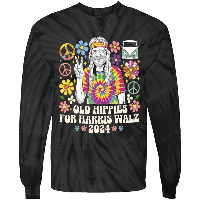 Old Hippies For Harris Waltz 2024 Election Kamala Harris Tie-Dye Long Sleeve Shirt