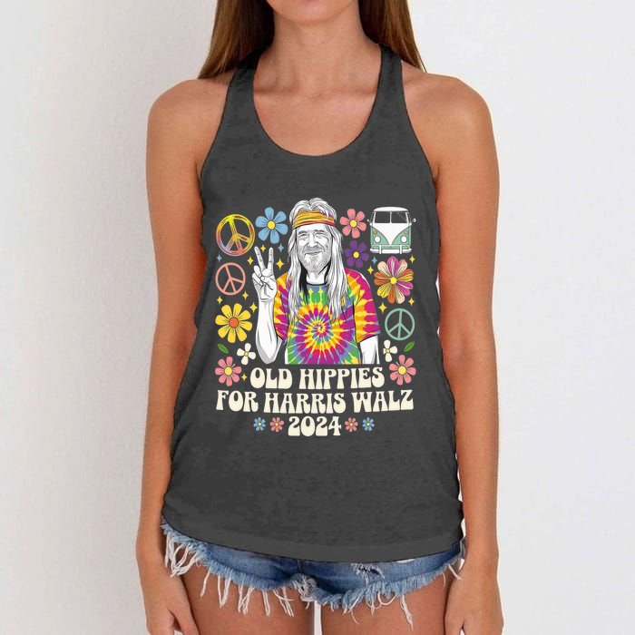 Old Hippies For Harris Waltz 2024 Election Kamala Harris Women's Knotted Racerback Tank