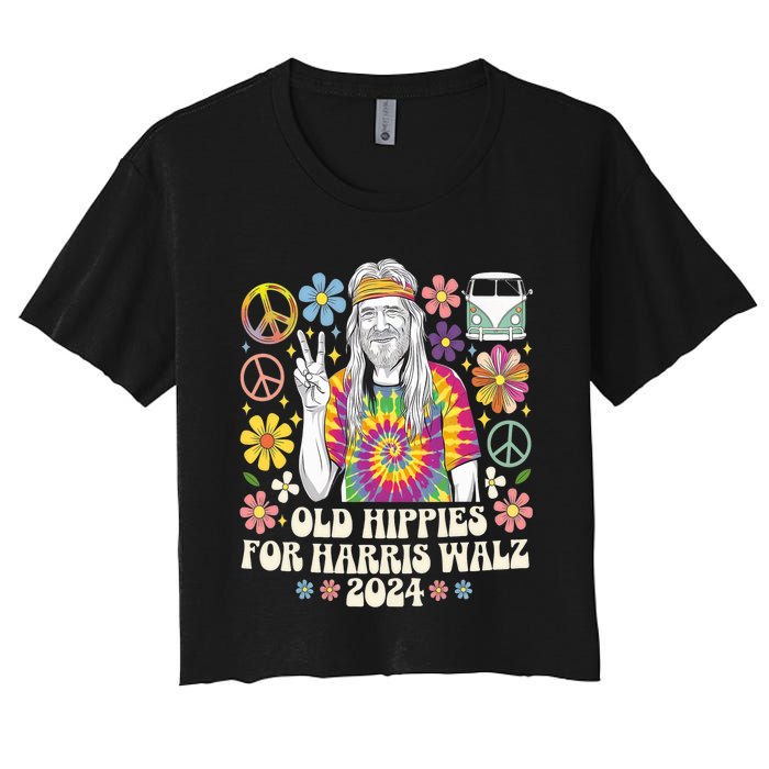 Old Hippies For Harris Waltz 2024 Election Kamala Harris Women's Crop Top Tee