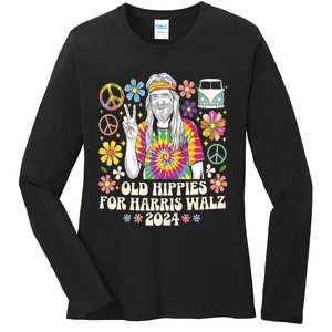 Old Hippies For Harris Waltz 2024 Election Kamala Harris Ladies Long Sleeve Shirt