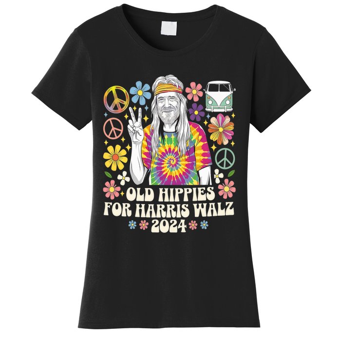 Old Hippies For Harris Waltz 2024 Election Kamala Harris Women's T-Shirt