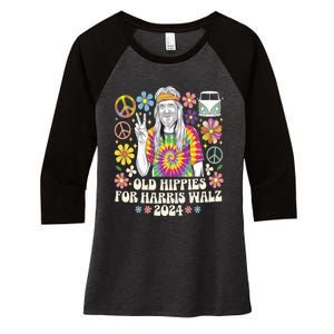 Old Hippies For Harris Waltz 2024 Election Kamala Harris Women's Tri-Blend 3/4-Sleeve Raglan Shirt