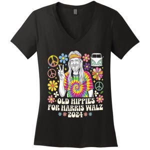 Old Hippies For Harris Waltz 2024 Election Kamala Harris Women's V-Neck T-Shirt