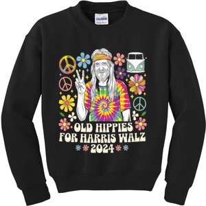 Old Hippies For Harris Waltz 2024 Election Kamala Harris Kids Sweatshirt