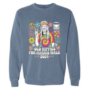 Old Hippies For Harris Waltz 2024 Election Kamala Harris Garment-Dyed Sweatshirt