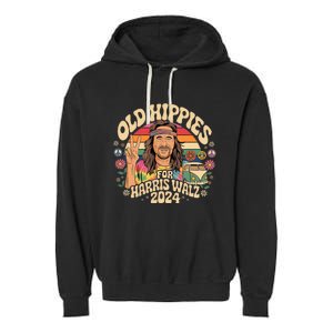 Old Hippies For Harris Waltz 2024 Election Kamala Harris Garment-Dyed Fleece Hoodie