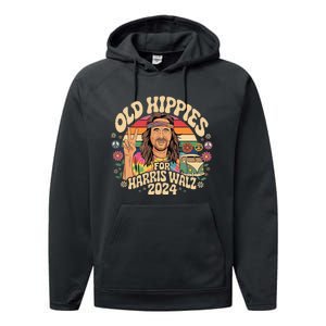 Old Hippies For Harris Waltz 2024 Election Kamala Harris Performance Fleece Hoodie