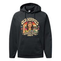 Old Hippies For Harris Waltz 2024 Election Kamala Harris Performance Fleece Hoodie